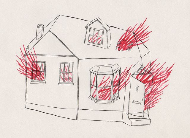 640x463 Burning House By Kaye Blegvad, Via Drawings - Burning House Sketch