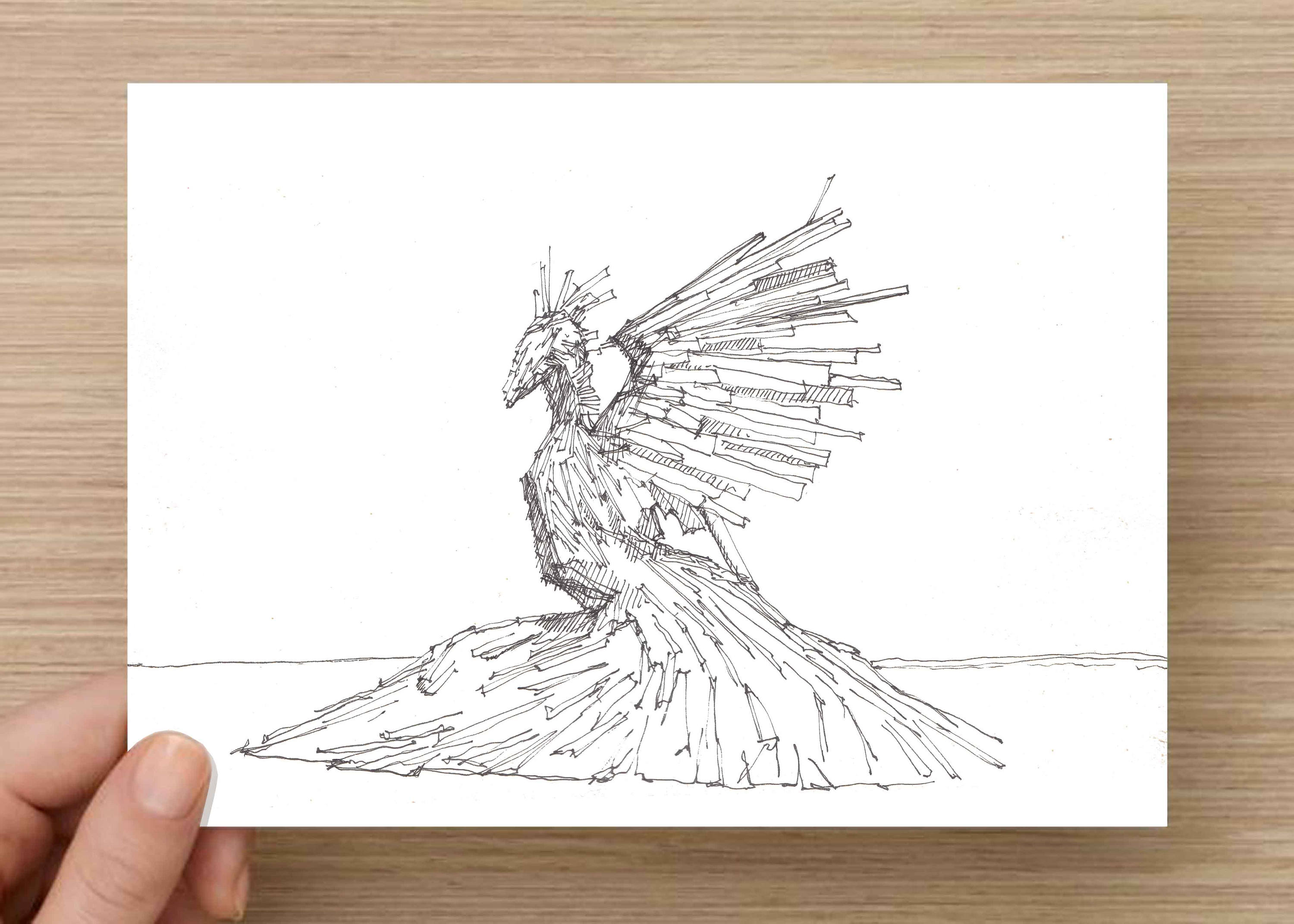 3000x2143 Ink Drawing Of Phoenix - Burning Man Sketch