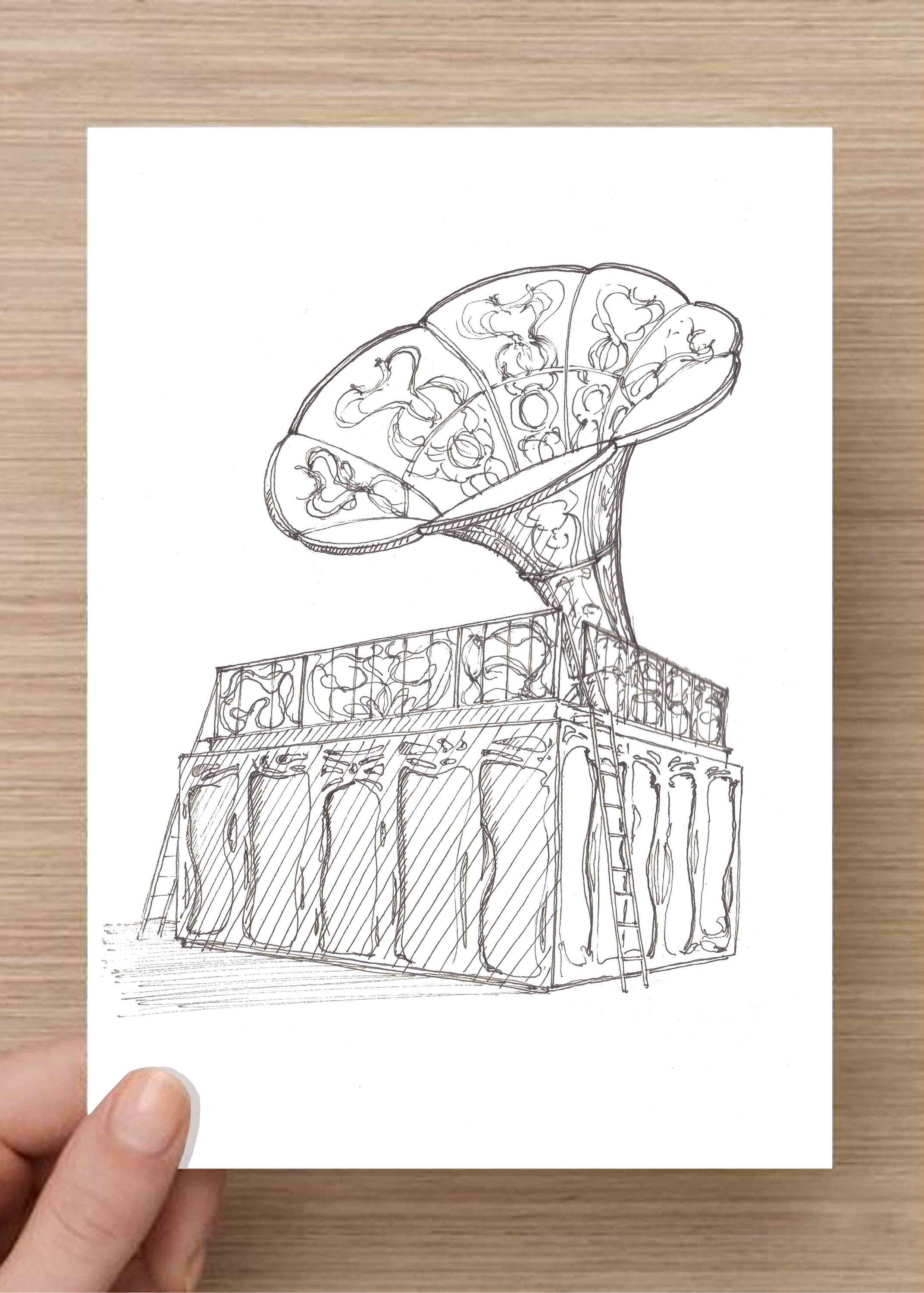 2143x3000 Ink Sketch Of La Victrola - Burning Man Sketch