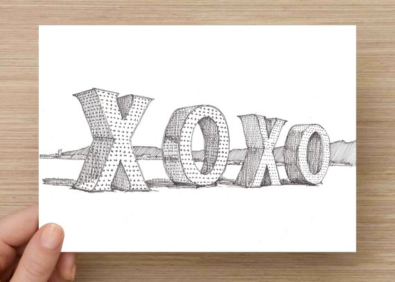 570x407 Ink Sketch Of Xoxo Letters - Burning Man Sketch