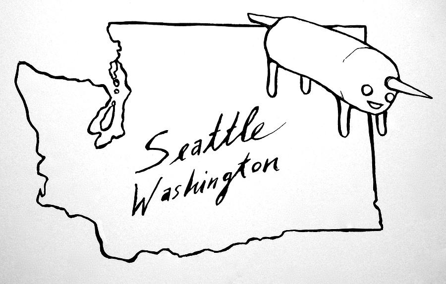 900x574 Washington State Burrito Unicorn Drawing By Dave Bloomfield - Burrito Sketch