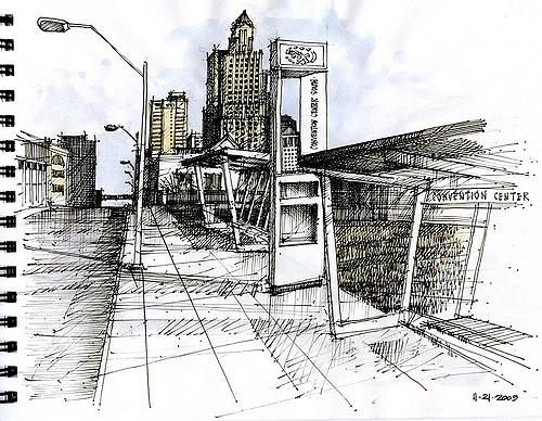 500x388 Kc Bus Stop Sketch With A Hint Of Watercolor Added. Drawn - Bus Stop Sketch