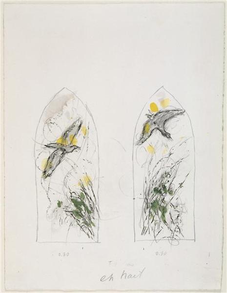 465x600 Bushes And Birds (Sketch To Vitrage In Chapelle Des Cordeliers In - Bushes Sketch