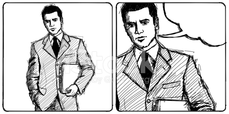 800x399 Sketch Businessman With Laptop Stock Vector - Business Man Sketch