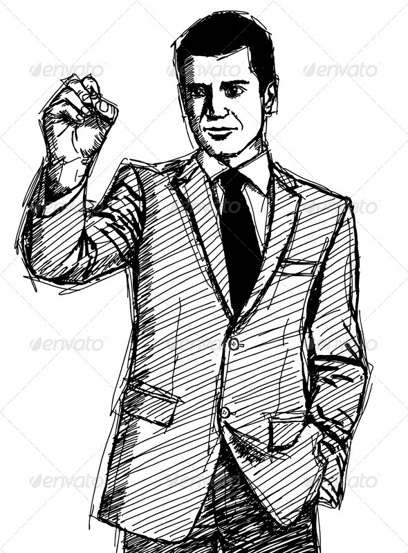 590x799 Sketch Businessman Writing Something By Leedsn Graphicriver - Business Man Sketch