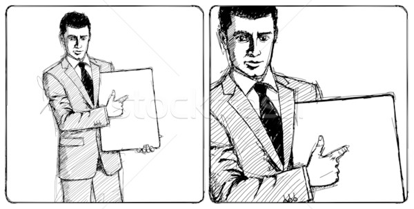 600x303 Sketch Businessman With Empty Write Board Stock Photo Konstantin - Business Man Sketch
