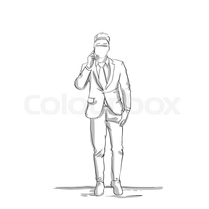 800x800 Business Man Sketch Talking On Phone Conversation Silhouette - Business Man Sketch