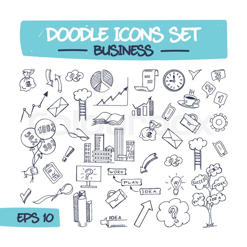 800x800 Doodle Icons Set - Business Sketch