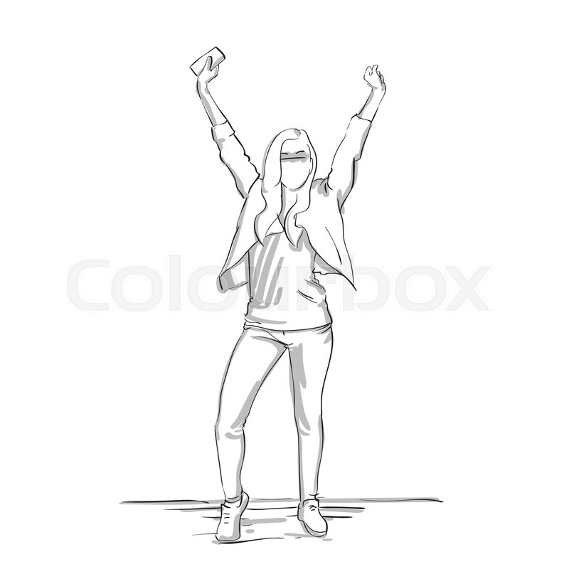 800x800 Happy Business Woman Sketch Holding Hands Up Businesswoman Success - Business Woman Sketch