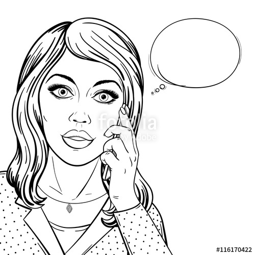 500x500 Line Art Business Woman Talking On Mobile Phone With Text Bubble - Business Woman Sketch