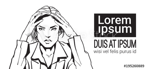 500x238 Portrait Of Frustrated Sketch Business Woman With Headacke Hand - Business Woman Sketch