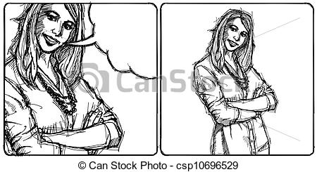 450x245 Sketch Young Business Woman With Crossed Hands. Sketch, Comics - Business Woman Sketch