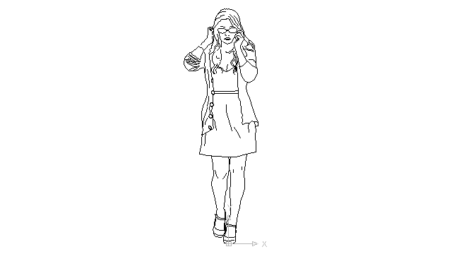 640x360 Autocad Drawing Business Woman Walking Talking On Mobile Phone Dwg Dxf - Business Woman Sketch