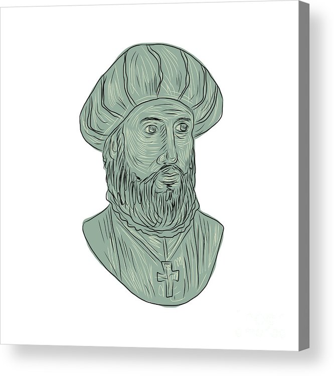 666x750 Vasco Da Gama Explorer Bust Drawing Acrylic Print By Aloysius - Bust Sketch
