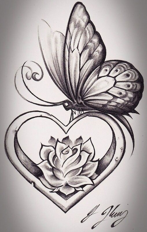 508x800 Flower And Heart Tattoo Designs Gallery Images) - Butterfly Flower Sketch