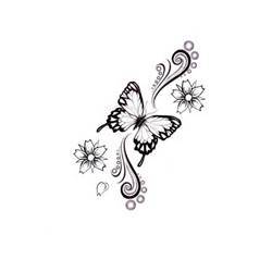 250x250 Butterfly Tattoo Sketch Design With Flowers - Butterfly On Flower Sketch