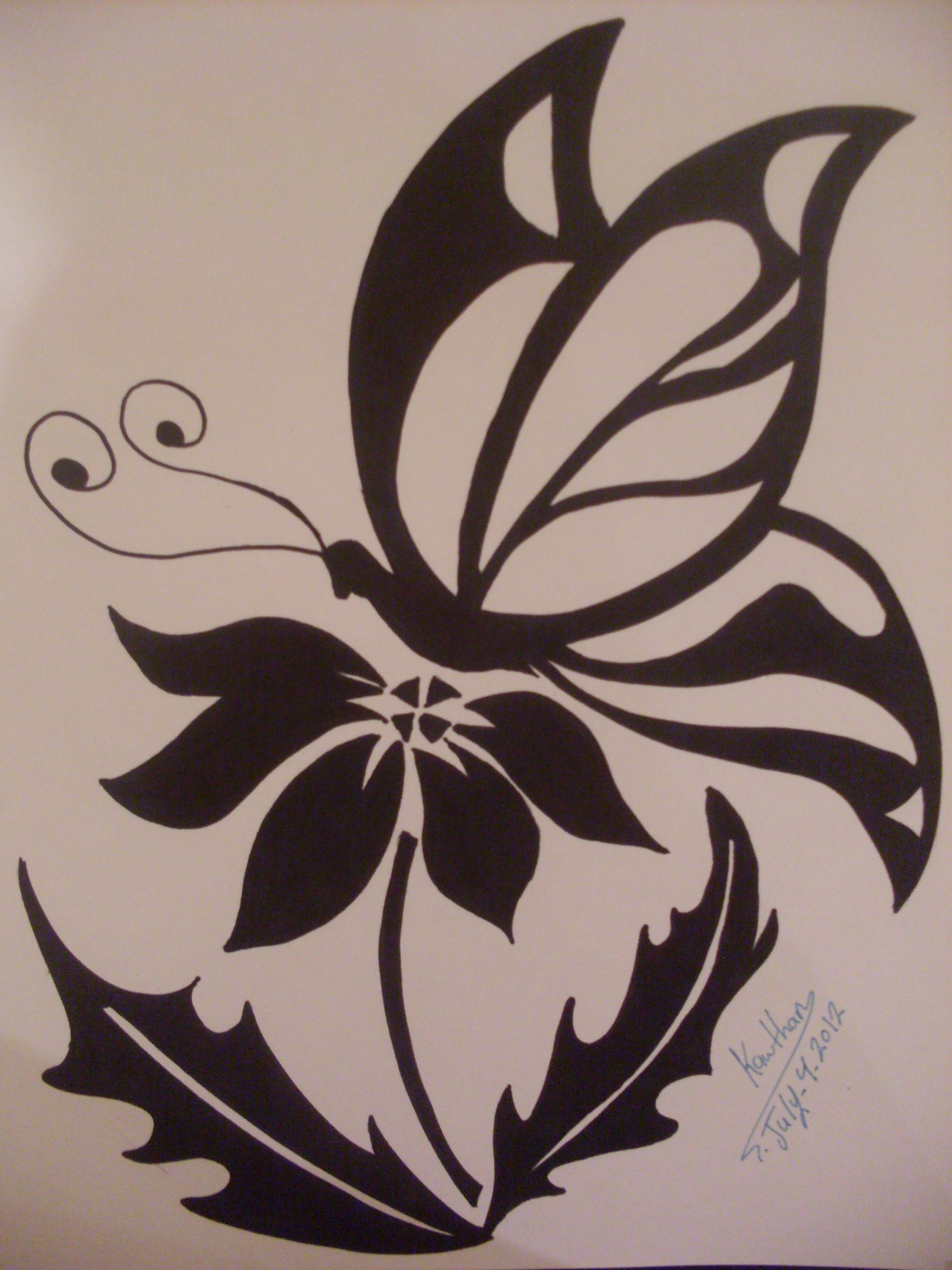 2304x3072 Collection Of Butterfly On Flower Drawing In Pencil High - Butterfly On Flower Sketch