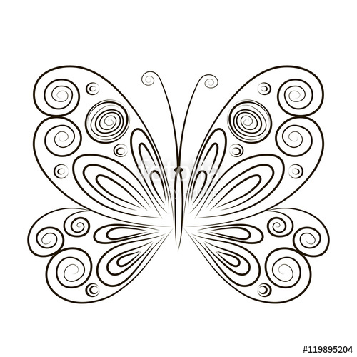 500x500 Hand Drawn Vector Illustration Butterfly Isolated On White - Butterfly Outline Sketch