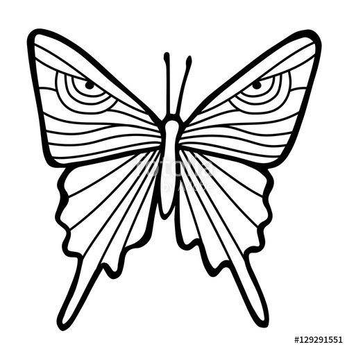 500x500 Black Outline Butterfly In White Background. Hand Drawing Sketch - Butterfly Outline Sketch