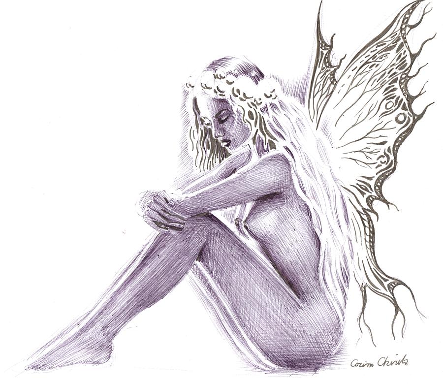 900x780 Girl With Butterfly Wings Drawing By Chirila Corina - Butterfly Wings Sketch