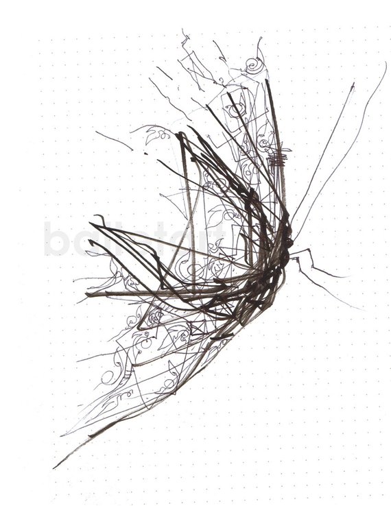 570x738 Industrial Butterfly Wings Hand Drawing Artwork Art Etsy - Butterfly Wings Sketch