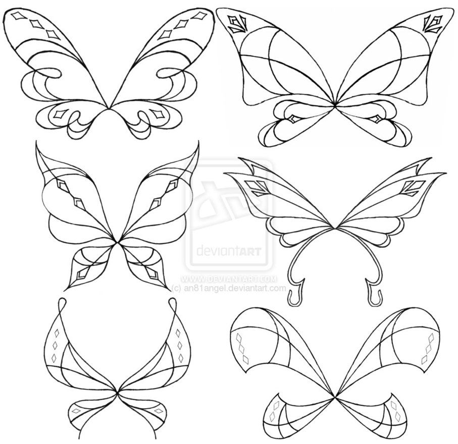907x880 Love Ix Wings Sketch Set By ~an81angel Mermaids - Butterfly Wings Sketch