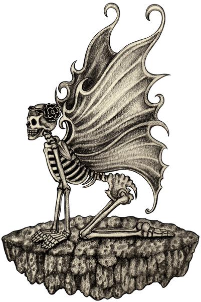 401x600 Pencil Sketch Skeleton With Fairy Butterfly Wings - Butterfly Wings Sketch