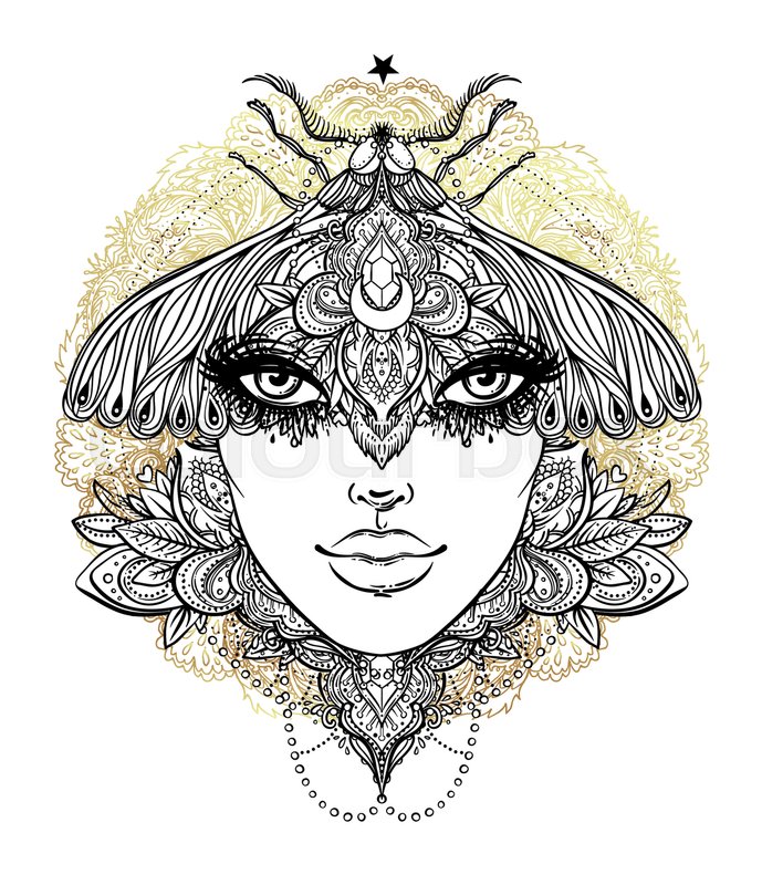 689x800 Weird Beautiful Moth On An Girl Face. Ornate Decorated Butterfly - Butterfly Wings Sketch