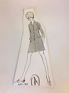 225x300 Vintage 1968 Art Fashion Drawings Sketch House Dress Button Up Mod - Button Sketch