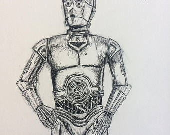 340x270 C3po Drawing Etsy - C3po Sketch