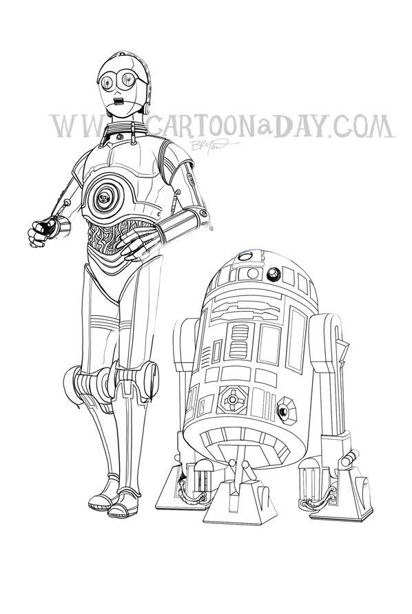 598x892 Star Wars C3po And R2d2 Sketch Illustration Cartoon - C3po Sketch