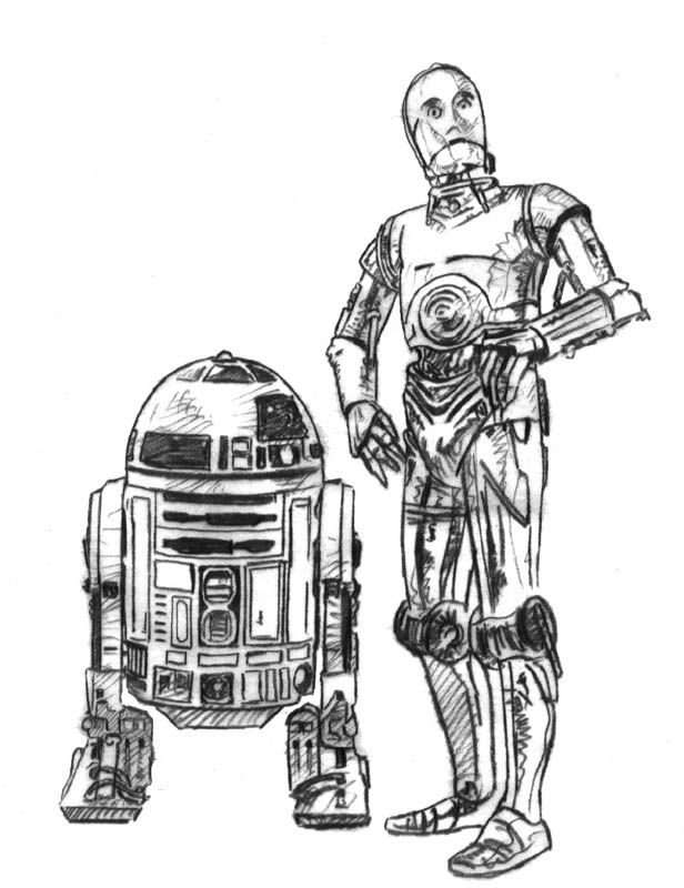 616x800 C3po And R2d2 Sketch By On @ Bw - C3po Sketch