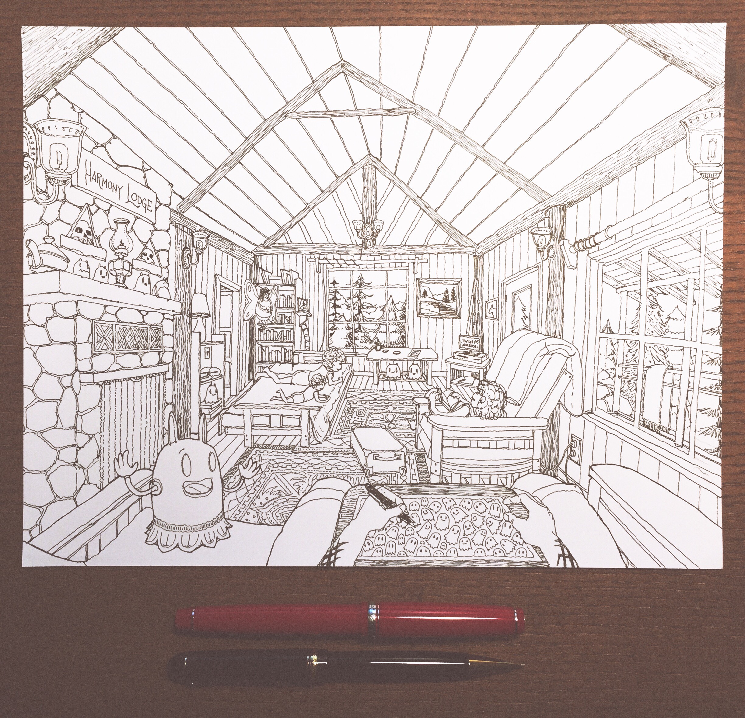 2448x2362 Harmony Lodge Cabin Sketch - Cabin Sketch