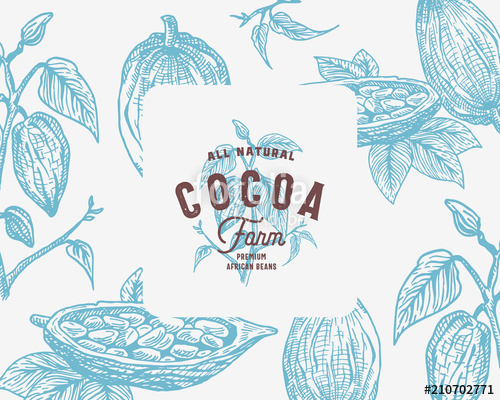 500x400 Hand Drawn Cocoa Beans Branch Vector Background. Abstract Cacao - Cacao Sketch