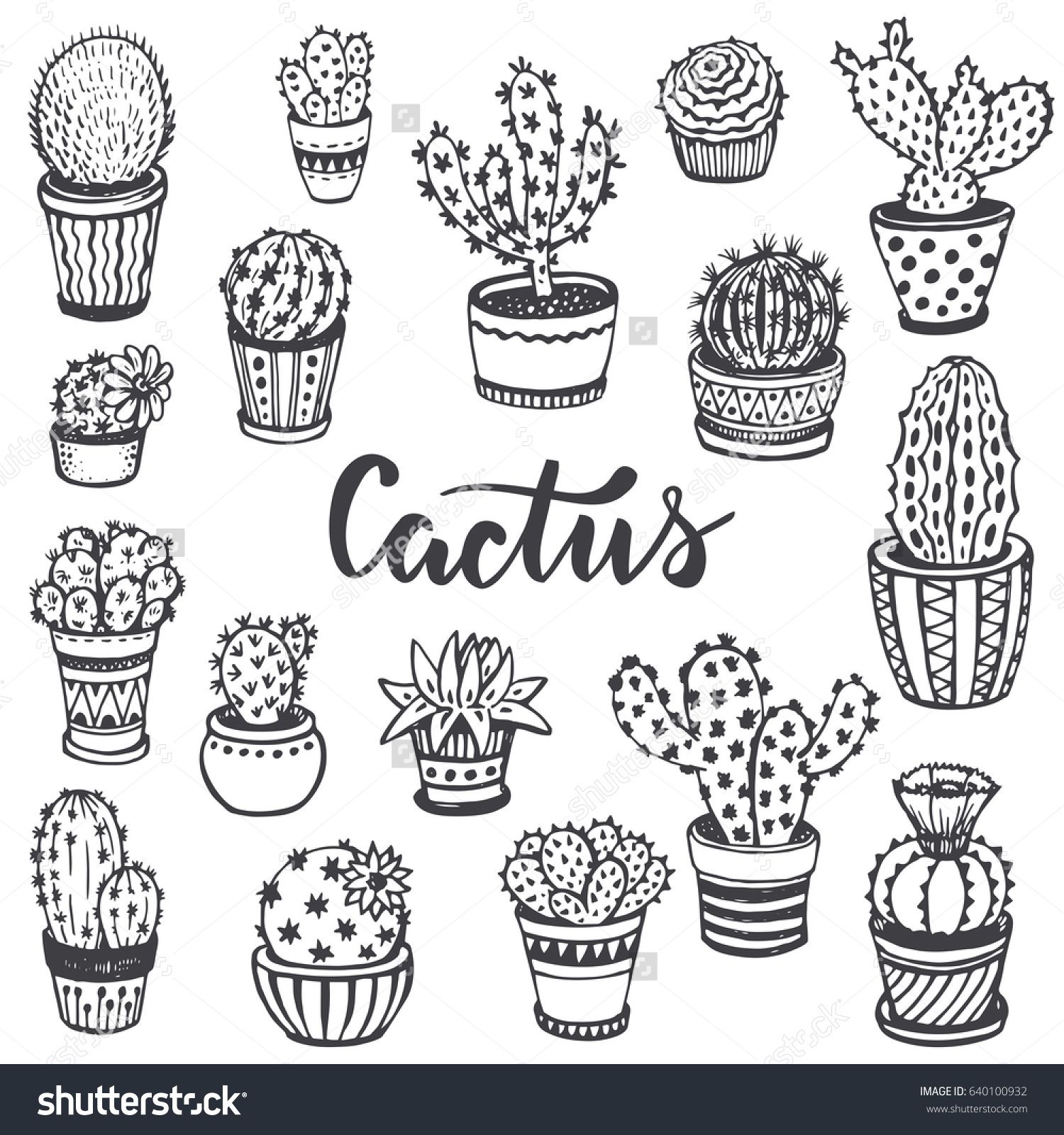 1500x1600 Collection Of Hand Drawn Cactus In Sketch Style. Beautiful Black - Cactus Sketch