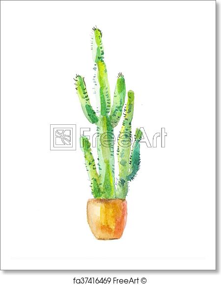 450x580 Free Art Print Of Cactus Drawing. Sketch Of Cactus In A Pot - Cactus Sketch