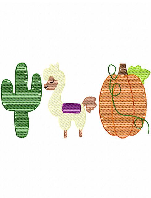 489x640 Cactus, Llama And Pumpkin Trio Sketch Embroidery Design - Cactus Sketch