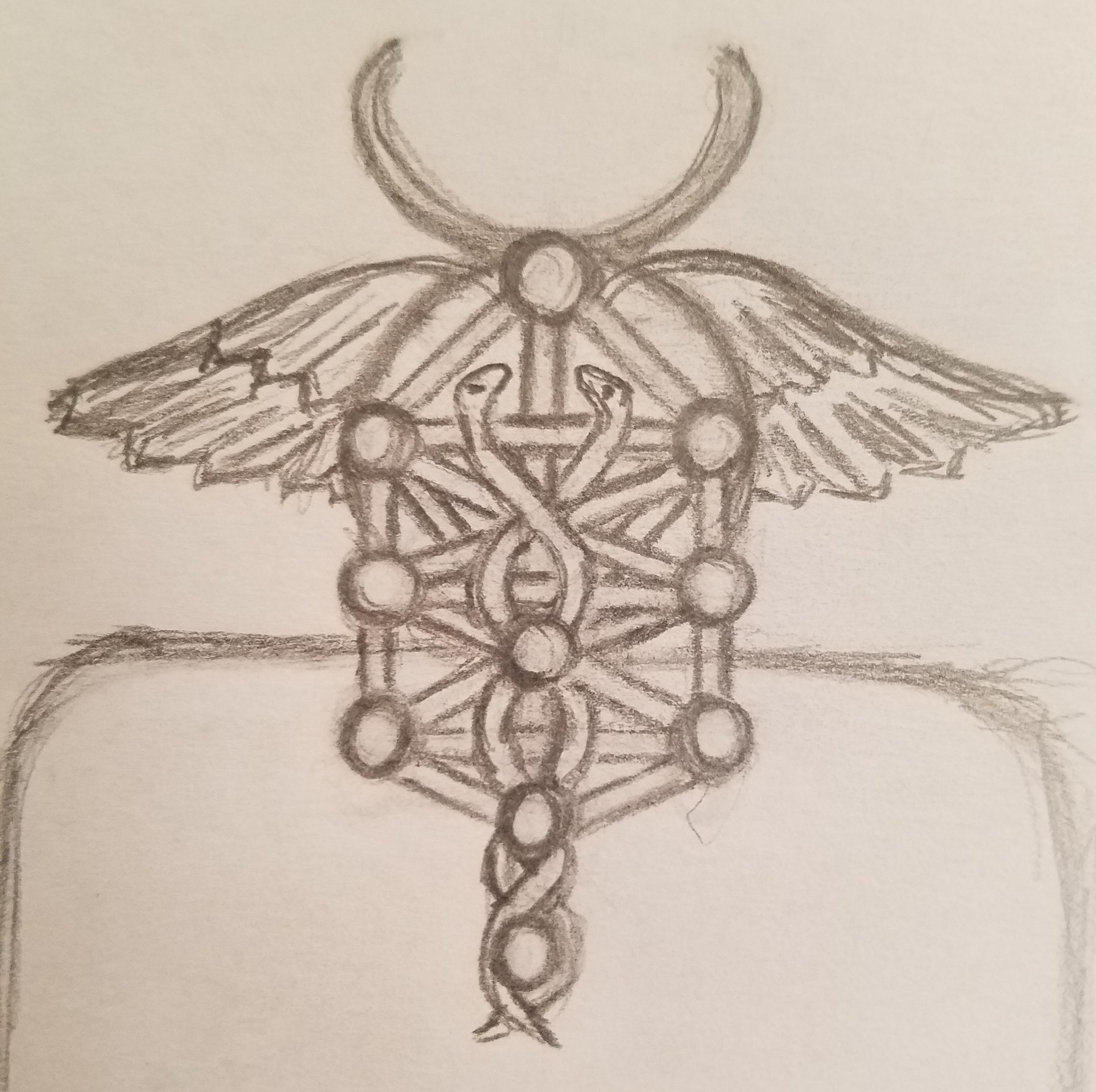 2889x2879 Mercury, Caduceus, And Kabbalah Tree Of Life, Combined. Original - Caduceus Sketch