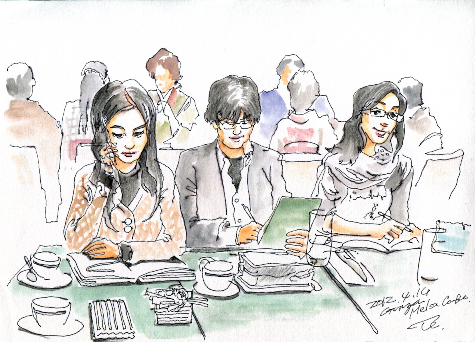 1600x1152 Ginza Cafe Sketch Urban Sketchers Japan - Cafe Sketch