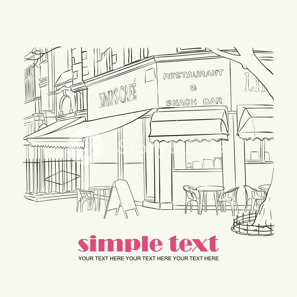 1000x1000 Vector Illustration Of Street Cafe In Sketch Style On A Paper - Cafe Sketch
