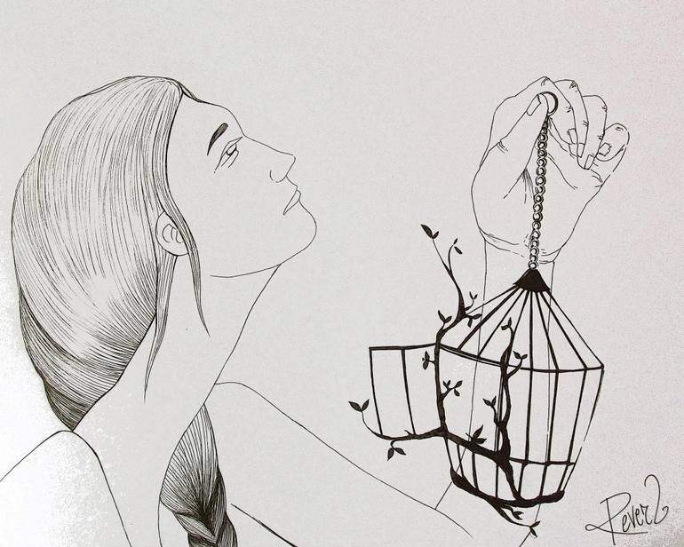 770x616 Saatchi Art Empty Cage Drawing By Revers Lab - Cage Sketch