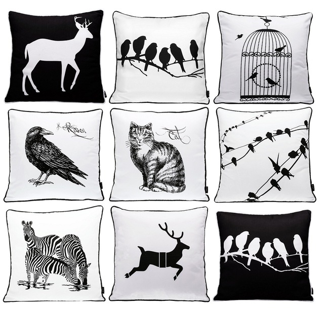 640x622 Animals Bird Deer Stag Zebra Cat Cushion Covers Black And White - Cage Sketch