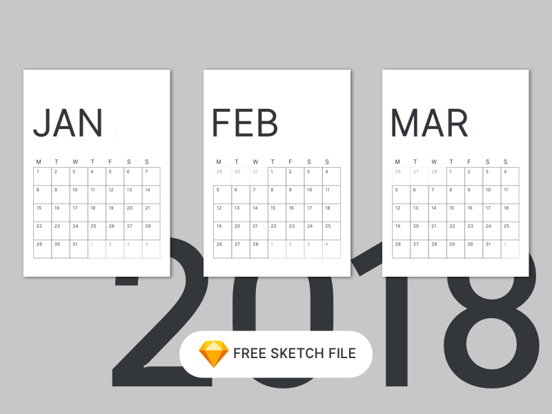 800x600 Minimalist 2018 Calendar For Sketch Freebie - Calendar Sketch