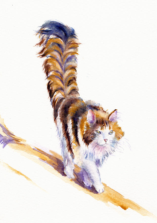 635x900 The Calico Cat That Walked By Himself Painting By Debra Hall - Calico Cat Sketch