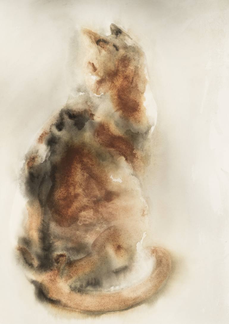 770x1090 Calico Cat Painting By Agnes Bodor Saatchi Art - Calico Cat Sketch