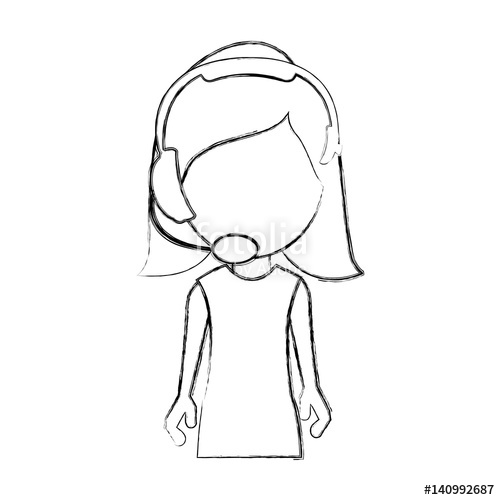500x500 Monochrome Sketch Of Half Body Woman Of Call Center Vector - Call Center Sketch