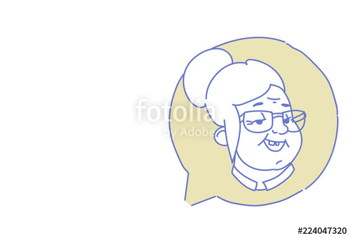 500x339 Senior Female Head Chat Bubble Profile Icon Elderly Woman Avatar - Call Center Sketch