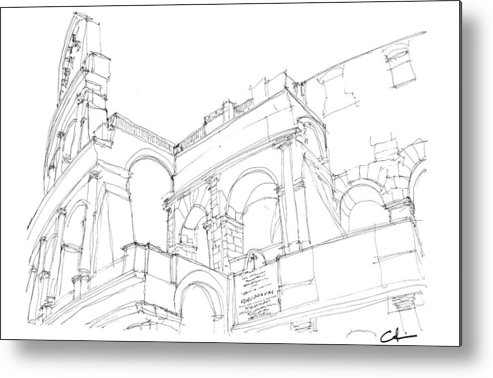 493x378 Colosseum Sketch Metal Print By Calvin Durham - Calvin Sketch