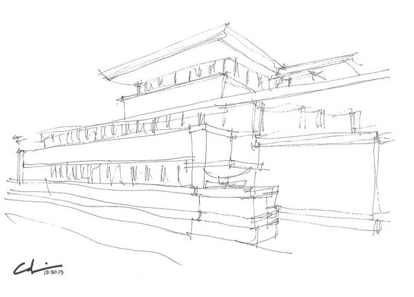 599x430 Robie House Sketch Art Print By Calvin Durham - Calvin Sketch
