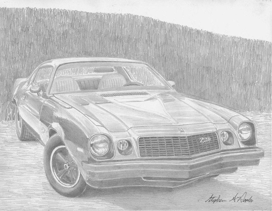 900x699 1977 Chevrolet Camaro Z28 Classic Car Art Print Drawing By Stephen - Camaro Sketch